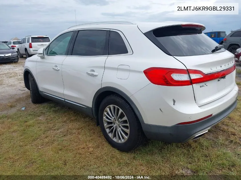 2016 Lincoln Mkx Select VIN: 2LMTJ6KR9GBL29331 Lot: 40489492