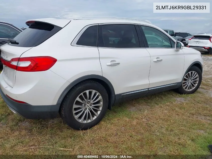 2016 Lincoln Mkx Select VIN: 2LMTJ6KR9GBL29331 Lot: 40489492