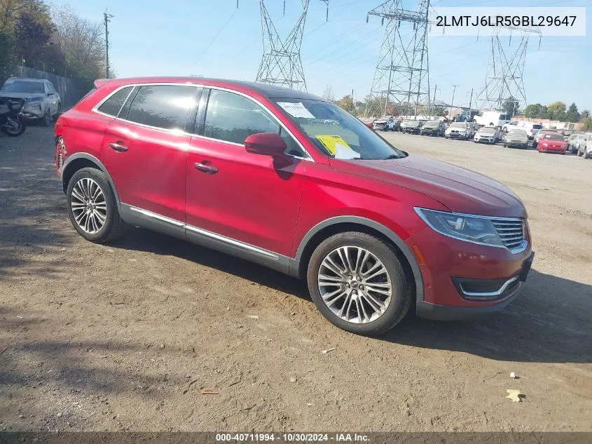 2LMTJ6LR5GBL29647 2016 Lincoln Mkx Reserve