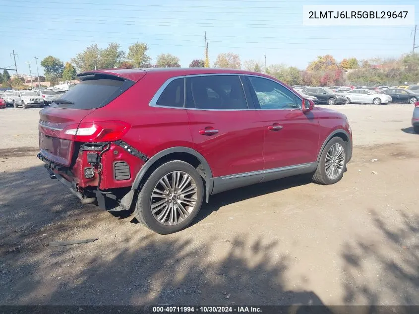 2016 Lincoln Mkx Reserve VIN: 2LMTJ6LR5GBL29647 Lot: 40711994