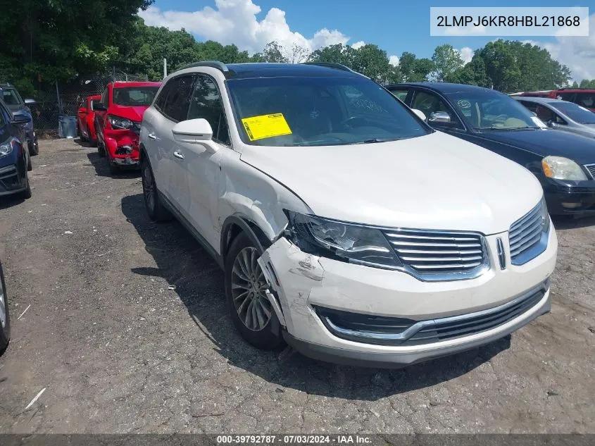 2LMPJ6KR8HBL21868 2017 Lincoln Mkx Select