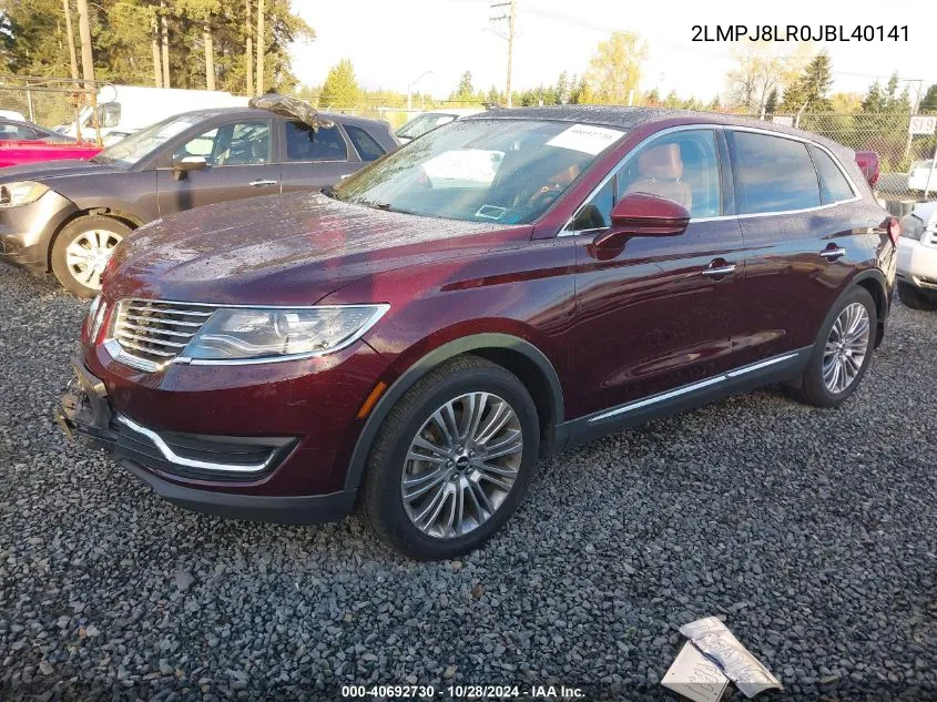 2018 Lincoln Mkx Reserve VIN: 2LMPJ8LR0JBL40141 Lot: 40692730