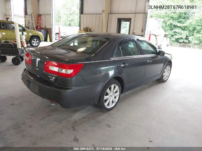 2007 Lincoln Mkz VIN: 3LNHM28T67R618981 Lot: 39915373