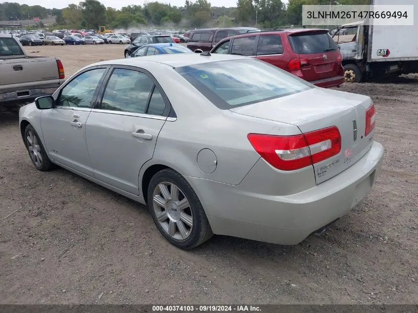 2007 Lincoln Mkz VIN: 3LNHM26T47R669494 Lot: 40374103