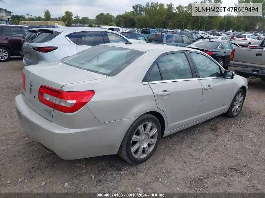 2007 Lincoln Mkz VIN: 3LNHM26T47R669494 Lot: 40374103