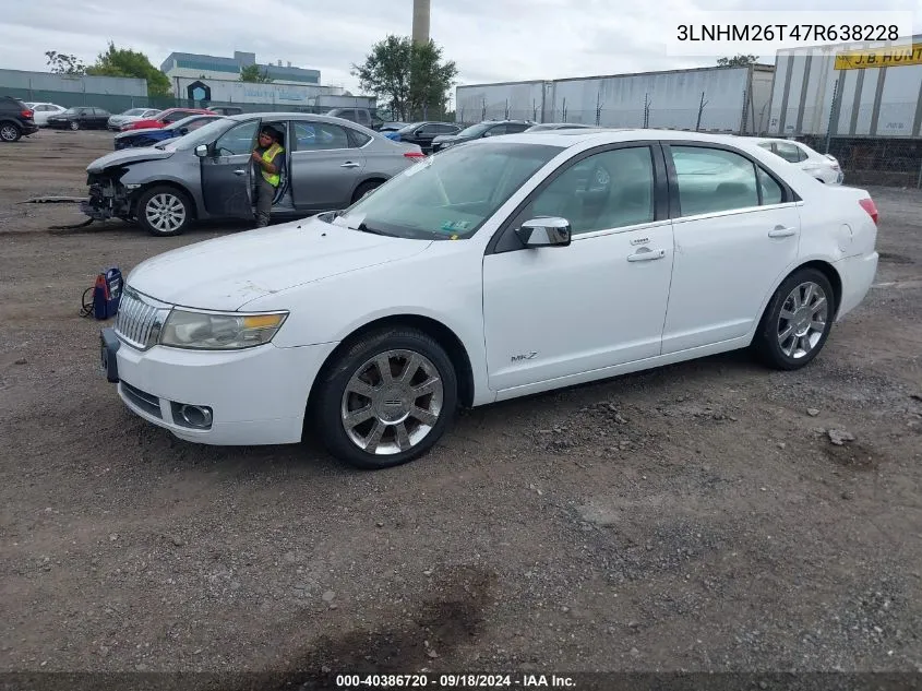 2007 Lincoln Mkz VIN: 3LNHM26T47R638228 Lot: 40386720