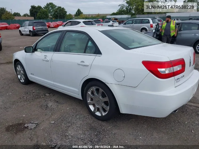 2007 Lincoln Mkz VIN: 3LNHM26T47R638228 Lot: 40386720