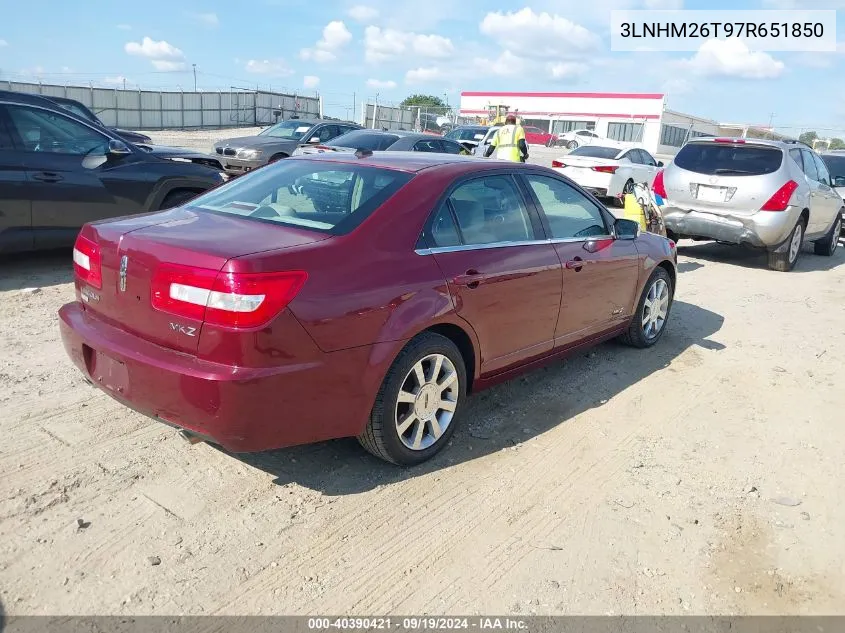 2007 Lincoln Mkz VIN: 3LNHM26T97R651850 Lot: 40390421