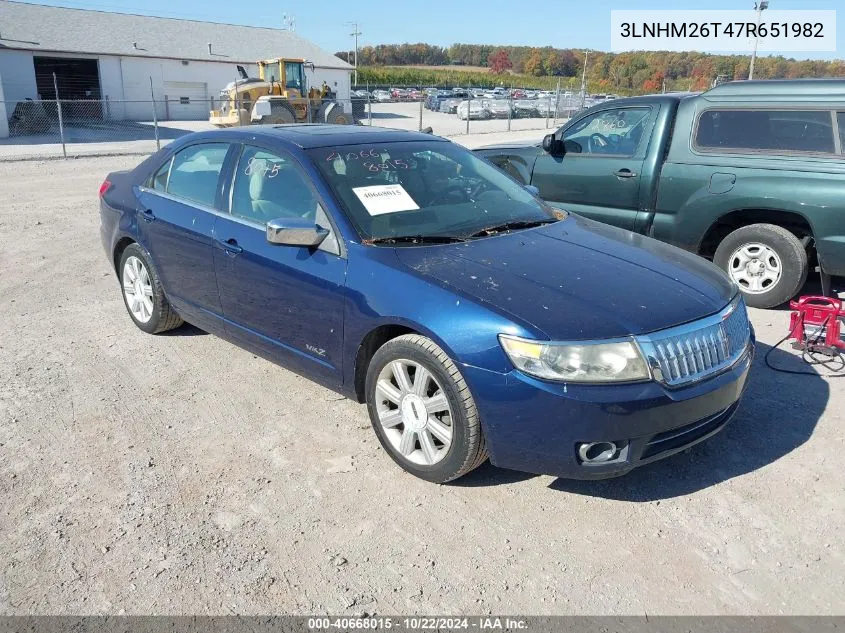 2007 Lincoln Mkz VIN: 3LNHM26T47R651982 Lot: 40668015