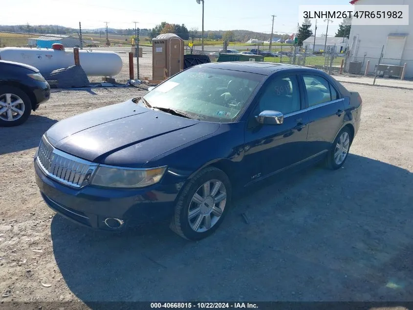 2007 Lincoln Mkz VIN: 3LNHM26T47R651982 Lot: 40668015