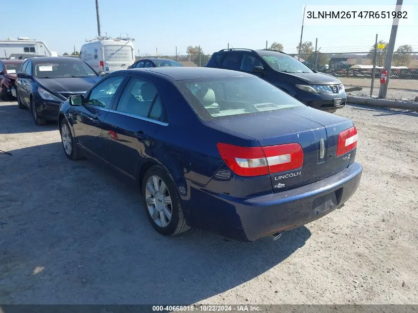 2007 Lincoln Mkz VIN: 3LNHM26T47R651982 Lot: 40668015