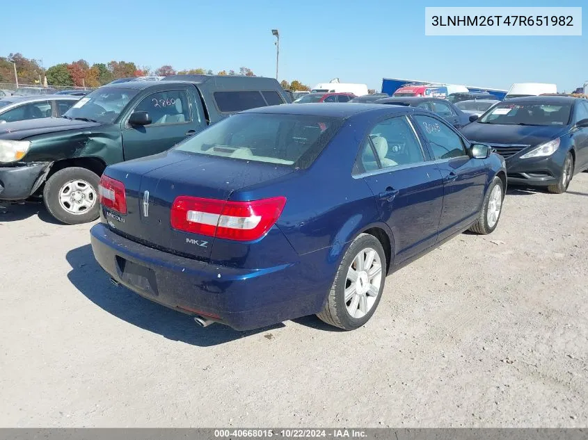 2007 Lincoln Mkz VIN: 3LNHM26T47R651982 Lot: 40668015