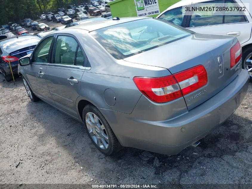 2008 Lincoln Mkz VIN: 3LNHM26T28R637922 Lot: 40134791