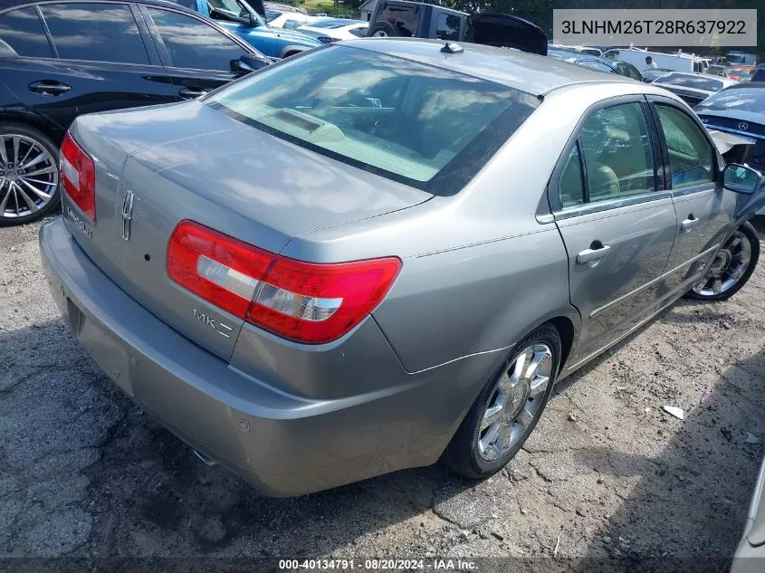 2008 Lincoln Mkz VIN: 3LNHM26T28R637922 Lot: 40134791