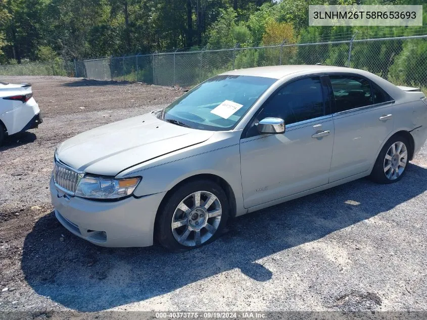 2008 Lincoln Mkz VIN: 3LNHM26T58R653693 Lot: 40373775