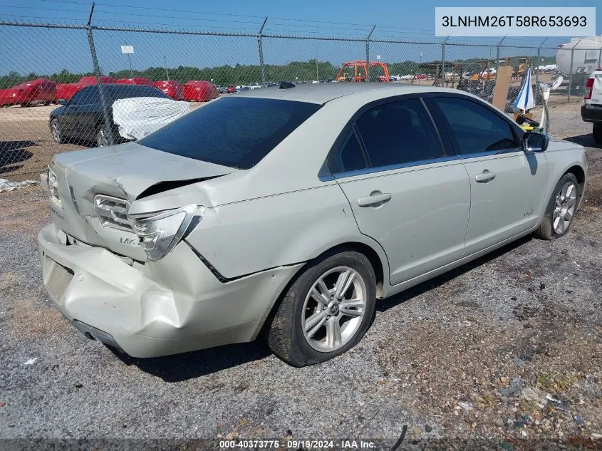 2008 Lincoln Mkz VIN: 3LNHM26T58R653693 Lot: 40373775