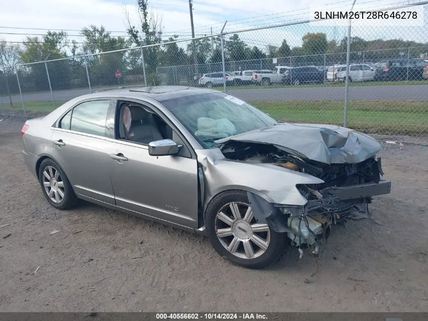 2008 Lincoln Mkz VIN: 3LNHM26T28R646278 Lot: 40556602