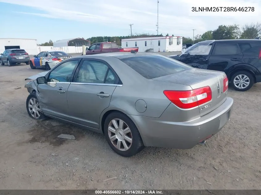 2008 Lincoln Mkz VIN: 3LNHM26T28R646278 Lot: 40556602