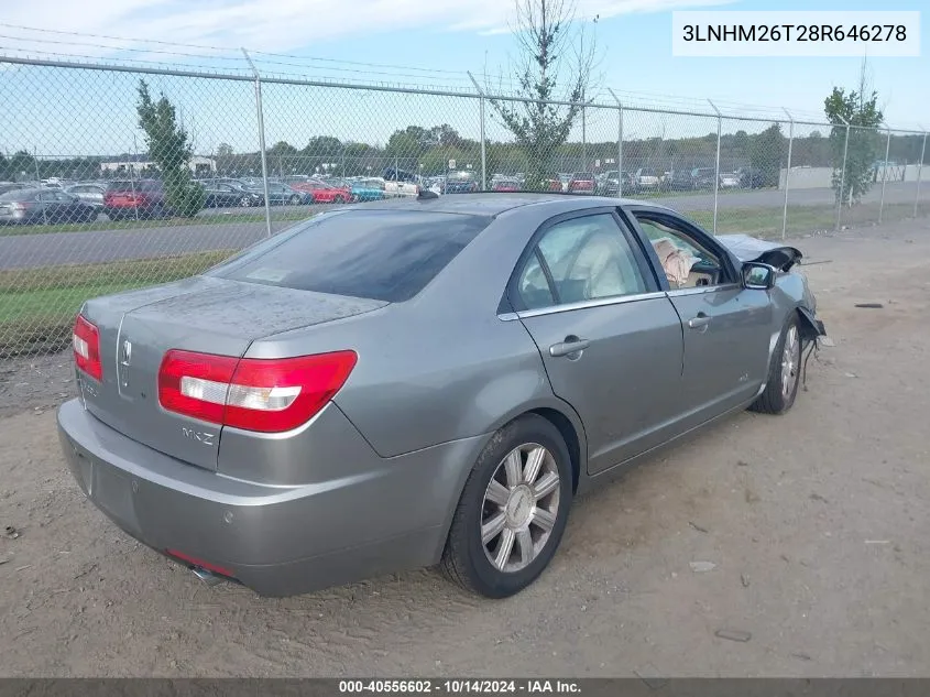 2008 Lincoln Mkz VIN: 3LNHM26T28R646278 Lot: 40556602