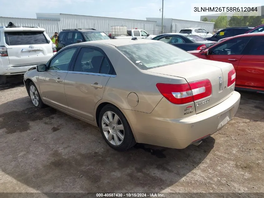 2008 Lincoln Mkz VIN: 3LNHM26T58R612044 Lot: 40587430