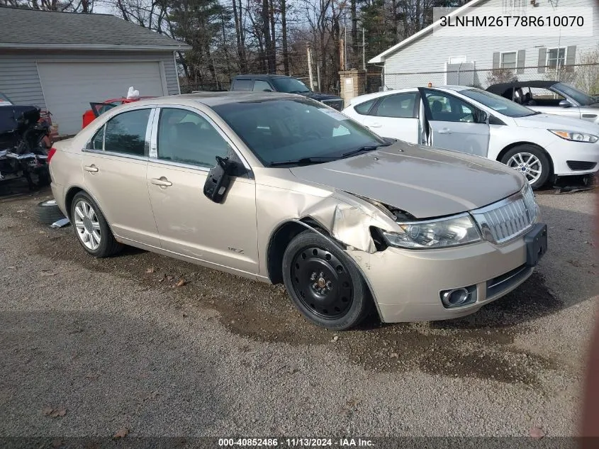 2008 Lincoln Mkz VIN: 3LNHM26T78R610070 Lot: 40852486