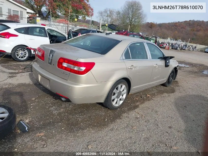 2008 Lincoln Mkz VIN: 3LNHM26T78R610070 Lot: 40852486