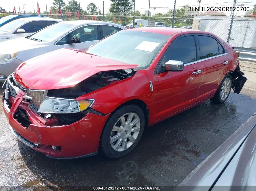 2012 Lincoln Mkz VIN: 3LNHL2GC9CR820700 Lot: 40129272