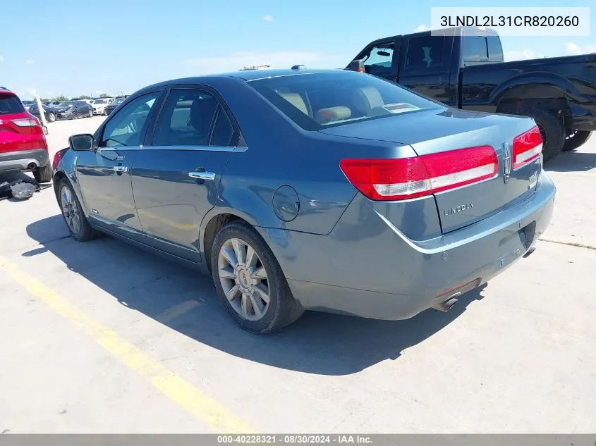 3LNDL2L31CR820260 2012 Lincoln Mkz Hybrid