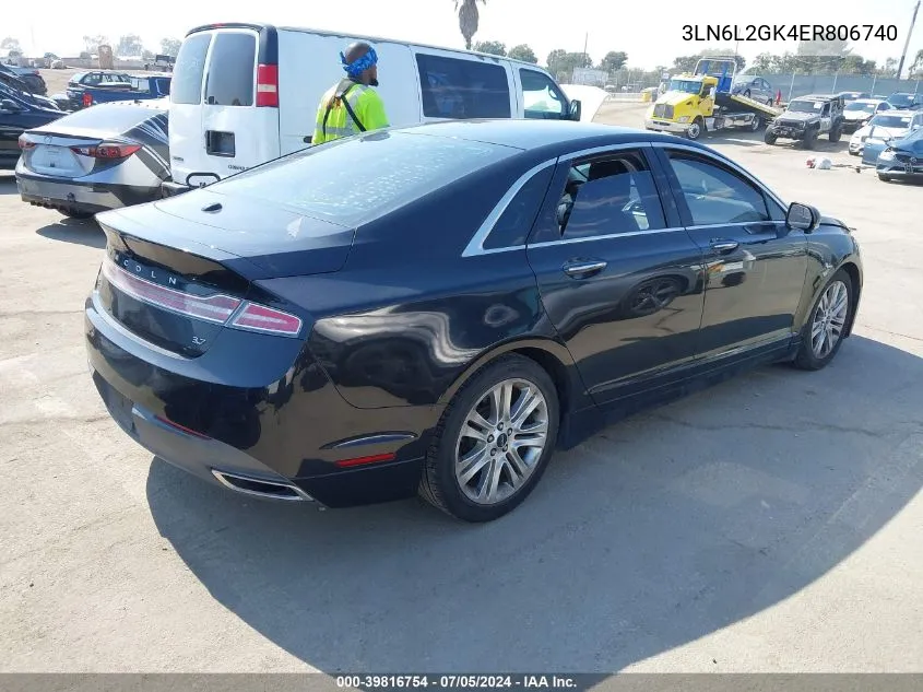 2014 Lincoln Mkz VIN: 3LN6L2GK4ER806740 Lot: 39816754