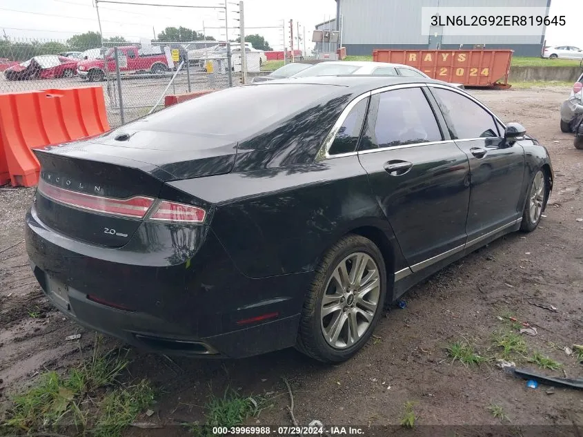 2014 Lincoln Mkz VIN: 3LN6L2G92ER819645 Lot: 39969988