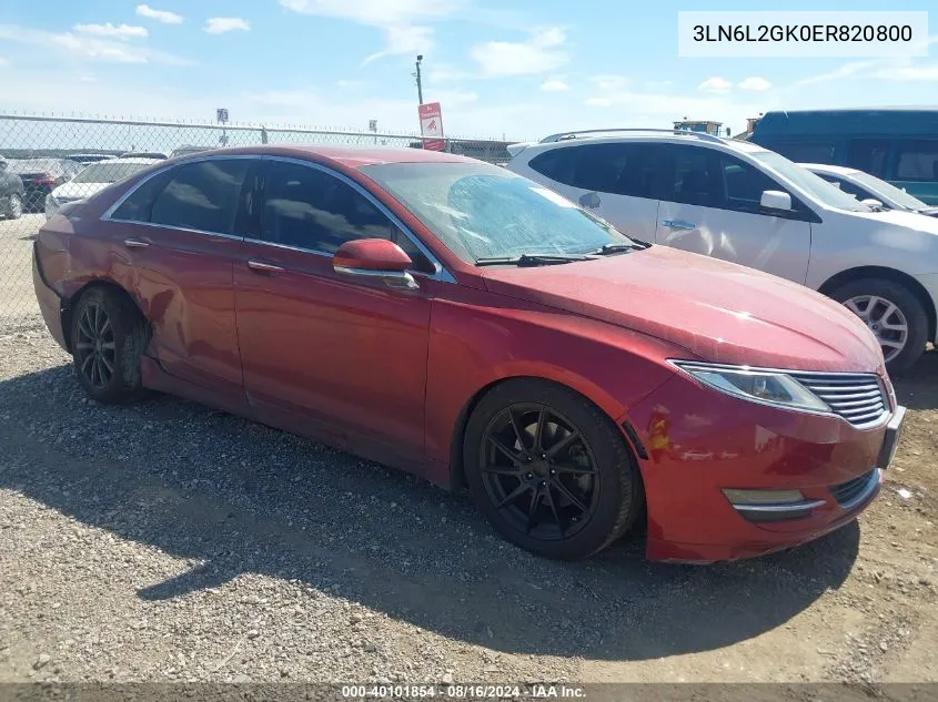 2014 Lincoln Mkz VIN: 3LN6L2GK0ER820800 Lot: 40101854