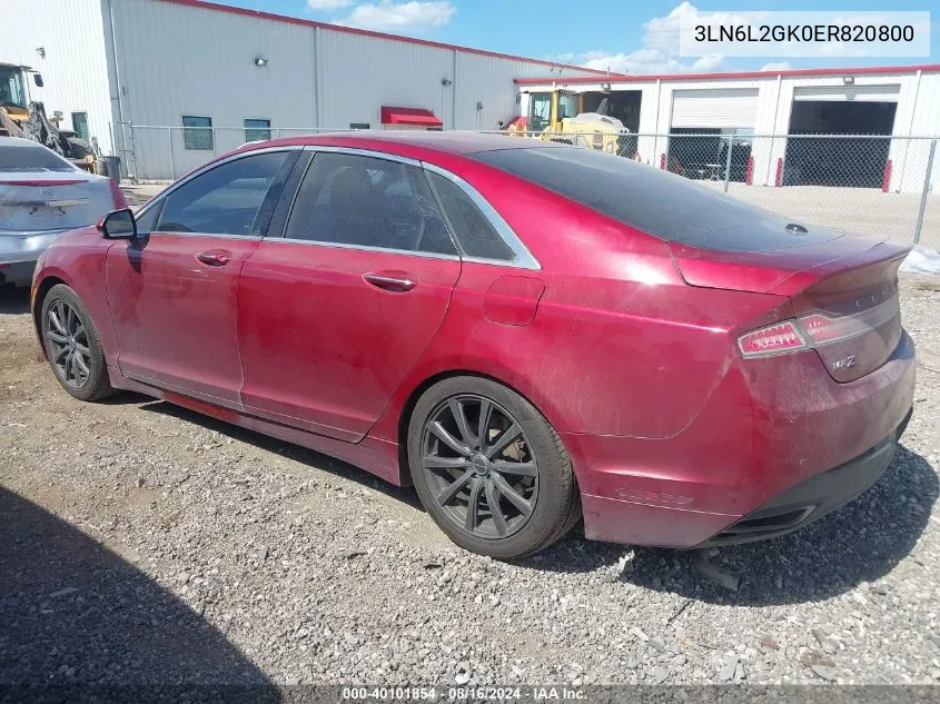 2014 Lincoln Mkz VIN: 3LN6L2GK0ER820800 Lot: 40101854