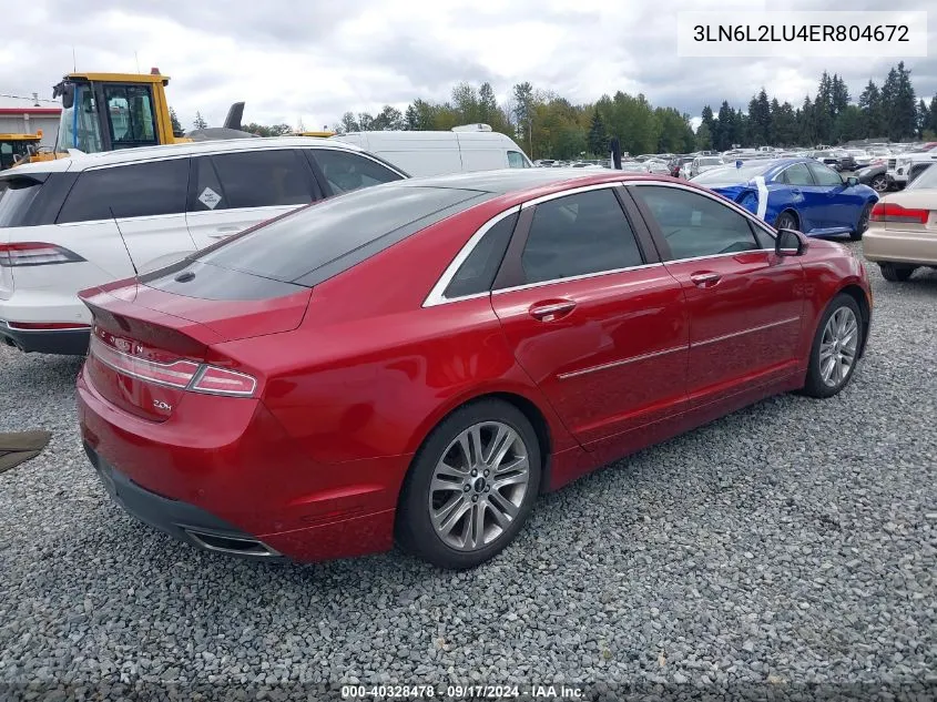 2014 Lincoln Mkz Hybrid VIN: 3LN6L2LU4ER804672 Lot: 40328478