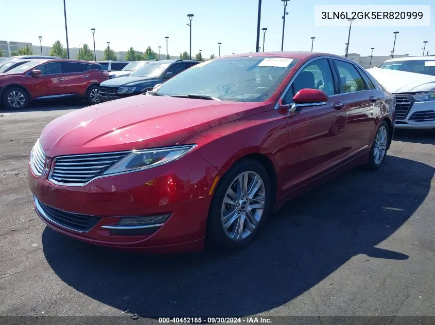 2014 Lincoln Mkz VIN: 3LN6L2GK5ER820999 Lot: 40452185