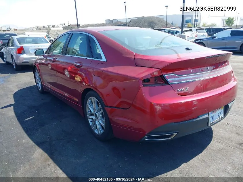 2014 Lincoln Mkz VIN: 3LN6L2GK5ER820999 Lot: 40452185