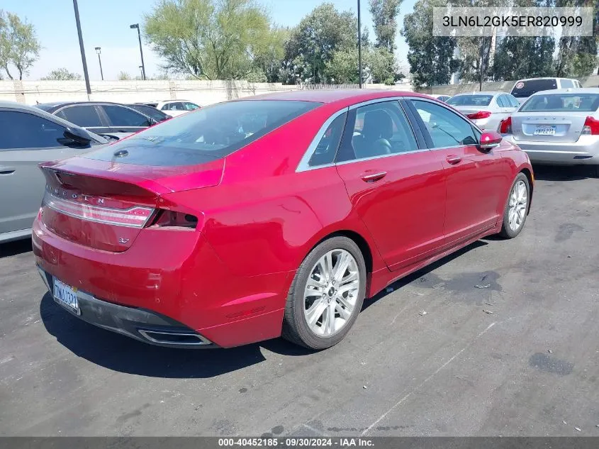 2014 Lincoln Mkz VIN: 3LN6L2GK5ER820999 Lot: 40452185