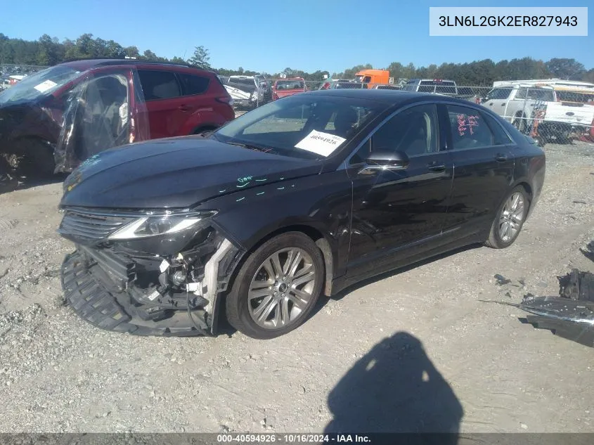 2014 Lincoln Mkz VIN: 3LN6L2GK2ER827943 Lot: 40594926