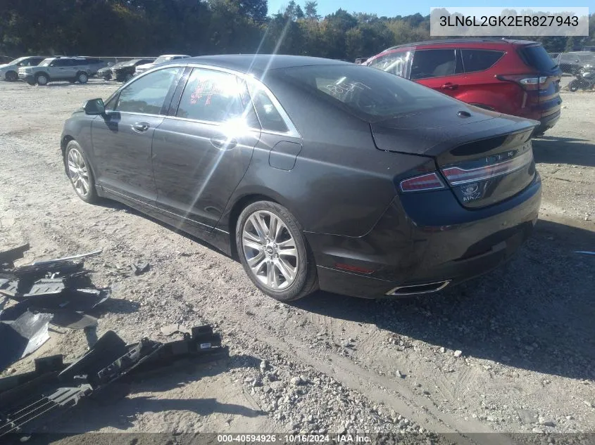 2014 Lincoln Mkz VIN: 3LN6L2GK2ER827943 Lot: 40594926