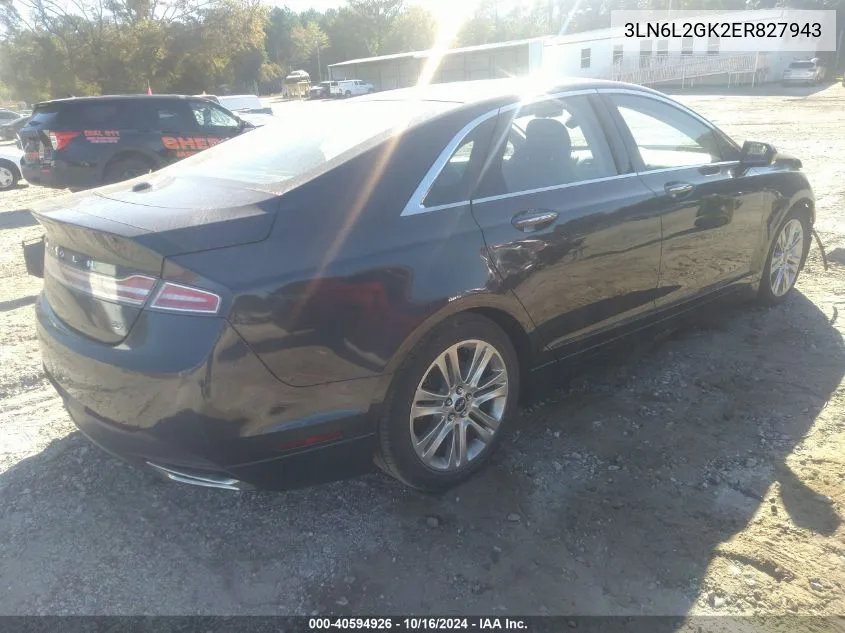 2014 Lincoln Mkz VIN: 3LN6L2GK2ER827943 Lot: 40594926