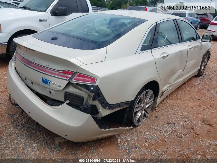 2015 Lincoln Mkz VIN: 3LN6L2J92FR611663 Lot: 39904598