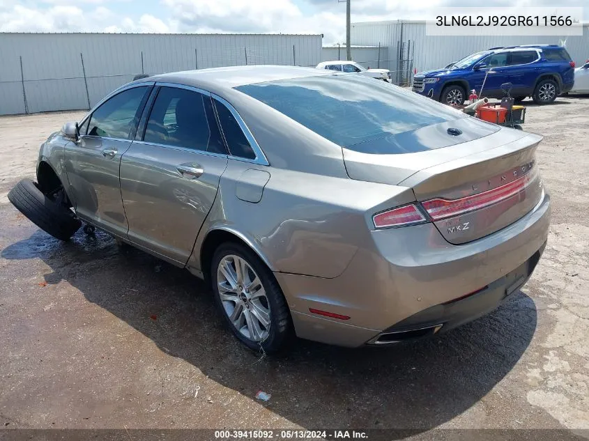 2016 Lincoln Mkz VIN: 3LN6L2J92GR611566 Lot: 39415092