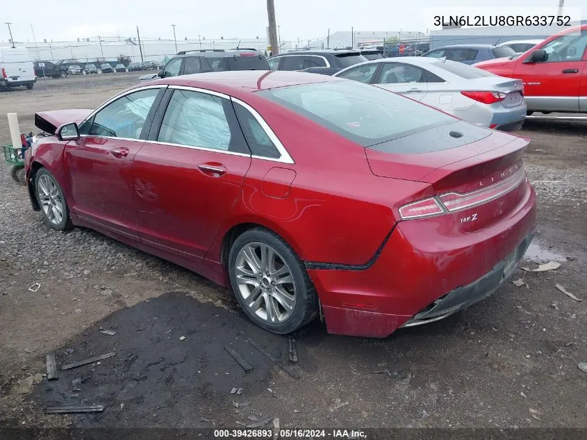 2016 Lincoln Mkz Hybrid VIN: 3LN6L2LU8GR633752 Lot: 39426893