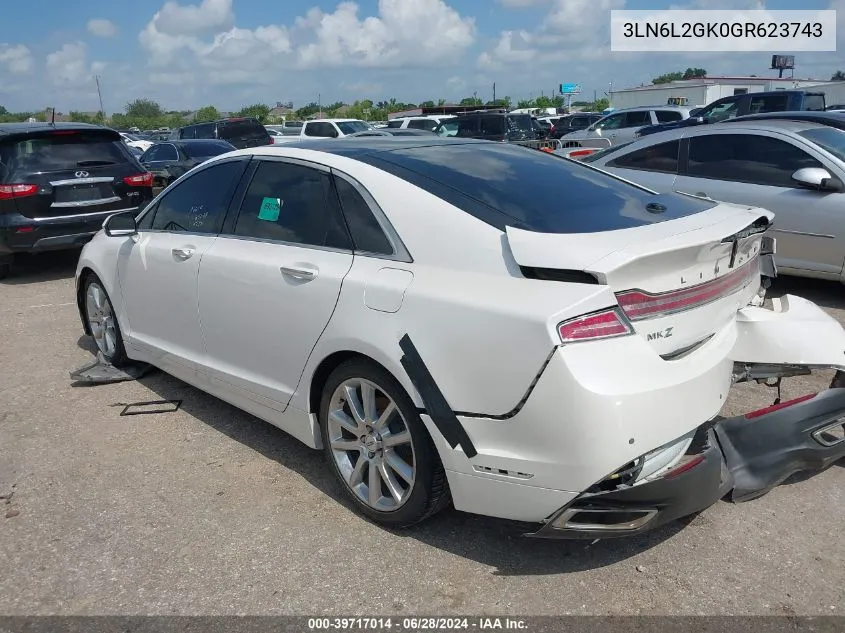 2016 Lincoln Mkz VIN: 3LN6L2GK0GR623743 Lot: 39717014