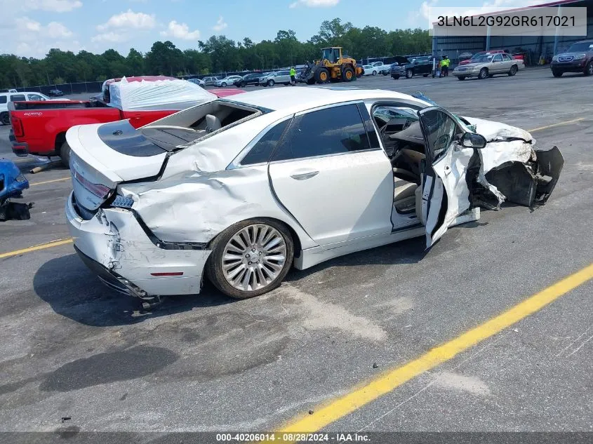 2016 Lincoln Mkz VIN: 3LN6L2G92GR617021 Lot: 40206014