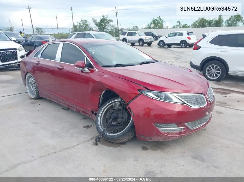 2016 Lincoln Mkz Hybrid VIN: 3LN6L2LU0GR634572 Lot: 40399122