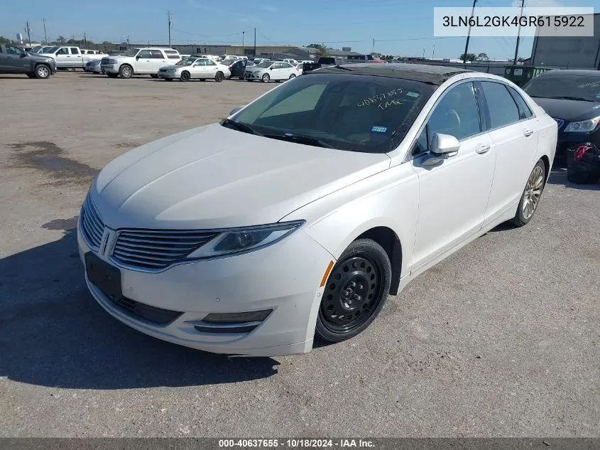 2016 Lincoln Mkz VIN: 3LN6L2GK4GR615922 Lot: 40637655