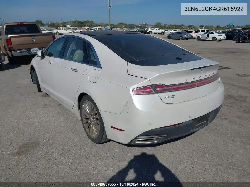 2016 Lincoln Mkz VIN: 3LN6L2GK4GR615922 Lot: 40637655