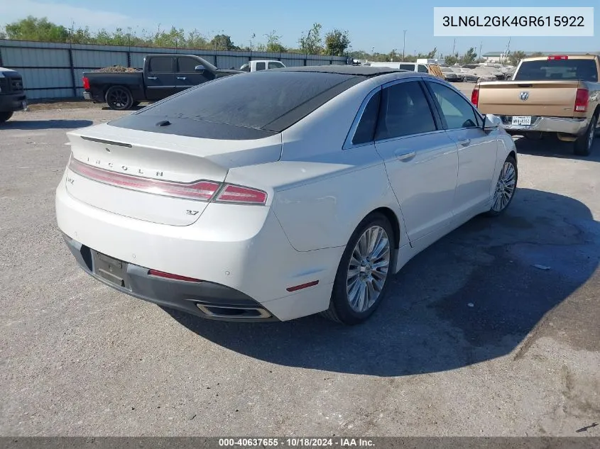 2016 Lincoln Mkz VIN: 3LN6L2GK4GR615922 Lot: 40637655