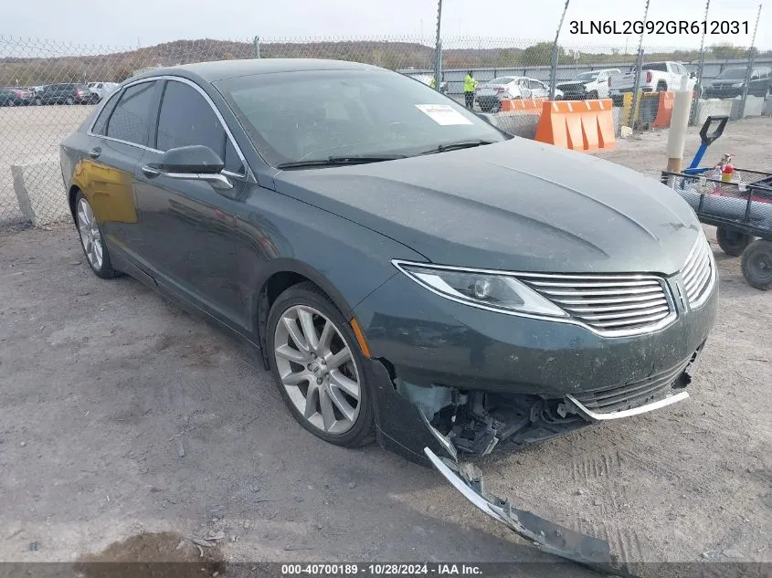 2016 Lincoln Mkz VIN: 3LN6L2G92GR612031 Lot: 40700189