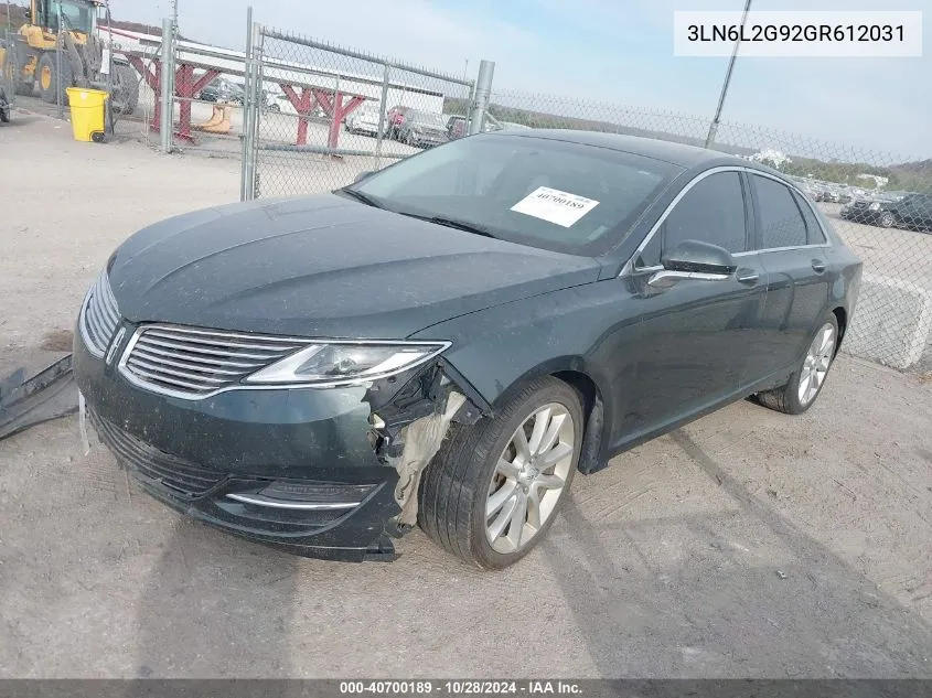 2016 Lincoln Mkz VIN: 3LN6L2G92GR612031 Lot: 40700189